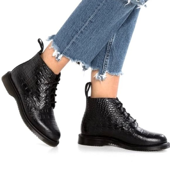 Dr. Martens Shoes - Dr. Martens Emmeline Black Crocodile Boots